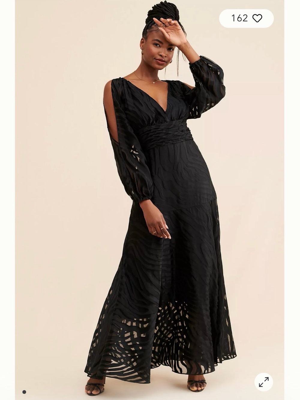 Anthropologie Black V-Neck Long Sleeve Maxi Dress